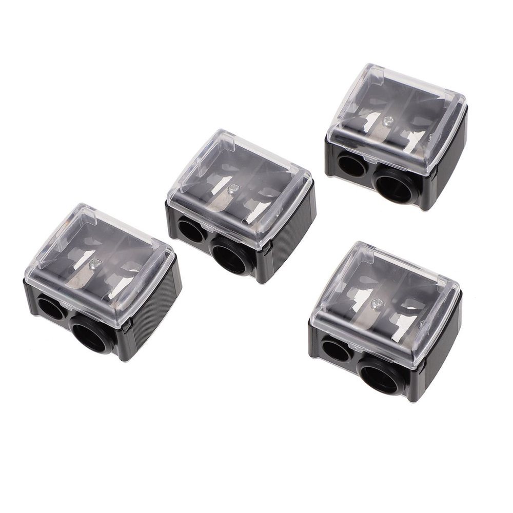 Didiseaon 4pcs Dual Hole Brow Pencil Sharpener Precision Cosmetic Tool for Eyebrow and Eyeliner Pencils Compact Design Lid Makeup Accessory Black