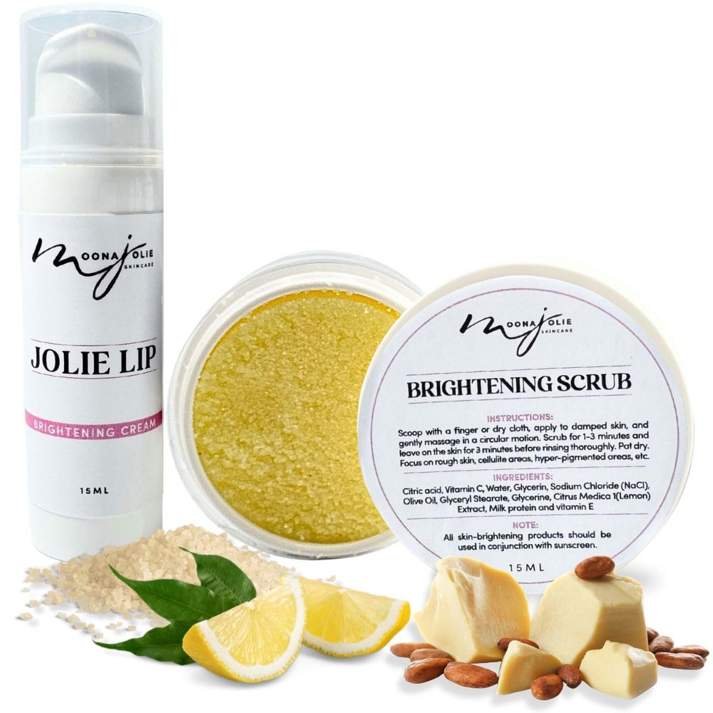 Moona Jolie Lip Kit | Hydrating Lip Cream & Organic Exfoliating Scrub - Nourish, Protect, Balances Hue and Revitalize Lips with Vitamin C, Kojic Acid, and Jojoba Oil