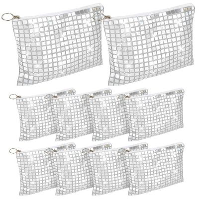 10 Pcs Disco Cosmetic Bags for Women 7.8 x 6.6 Inch Disco Makeup Bags Bachelorette Party Favors Bag Silver Sequins Makeup Bag Purse with Zipper for Bridal New Years Eve 70s 80s 90s Party Decorations
