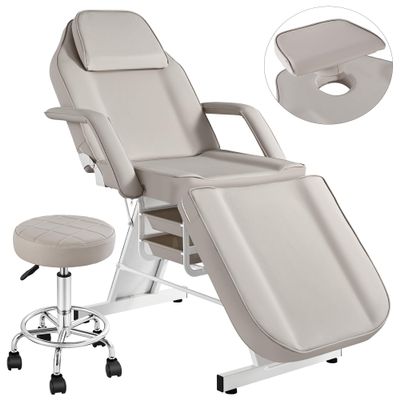 KIIUMI Facial Tattoo Chair, Esthetician Lash Bed Multi-use Tattoo Massage Table for Artist with Hydraulic Stool, 3-Section Beauty Barber Spa Equipment w/Removable Armrests & Headrest, Gray
