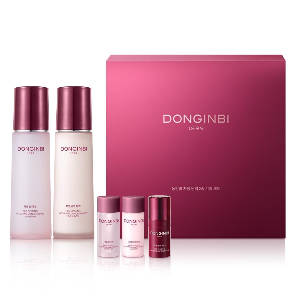 Donginbi Red Ginseng Activating Concentrated Set - Vegan Firming & Skin Barrier Repair Toner(4.4 floz) & Essence(4.4 floz), Moisturizer for Face, Korean Ginseng Skin Care Set Gifts for Women