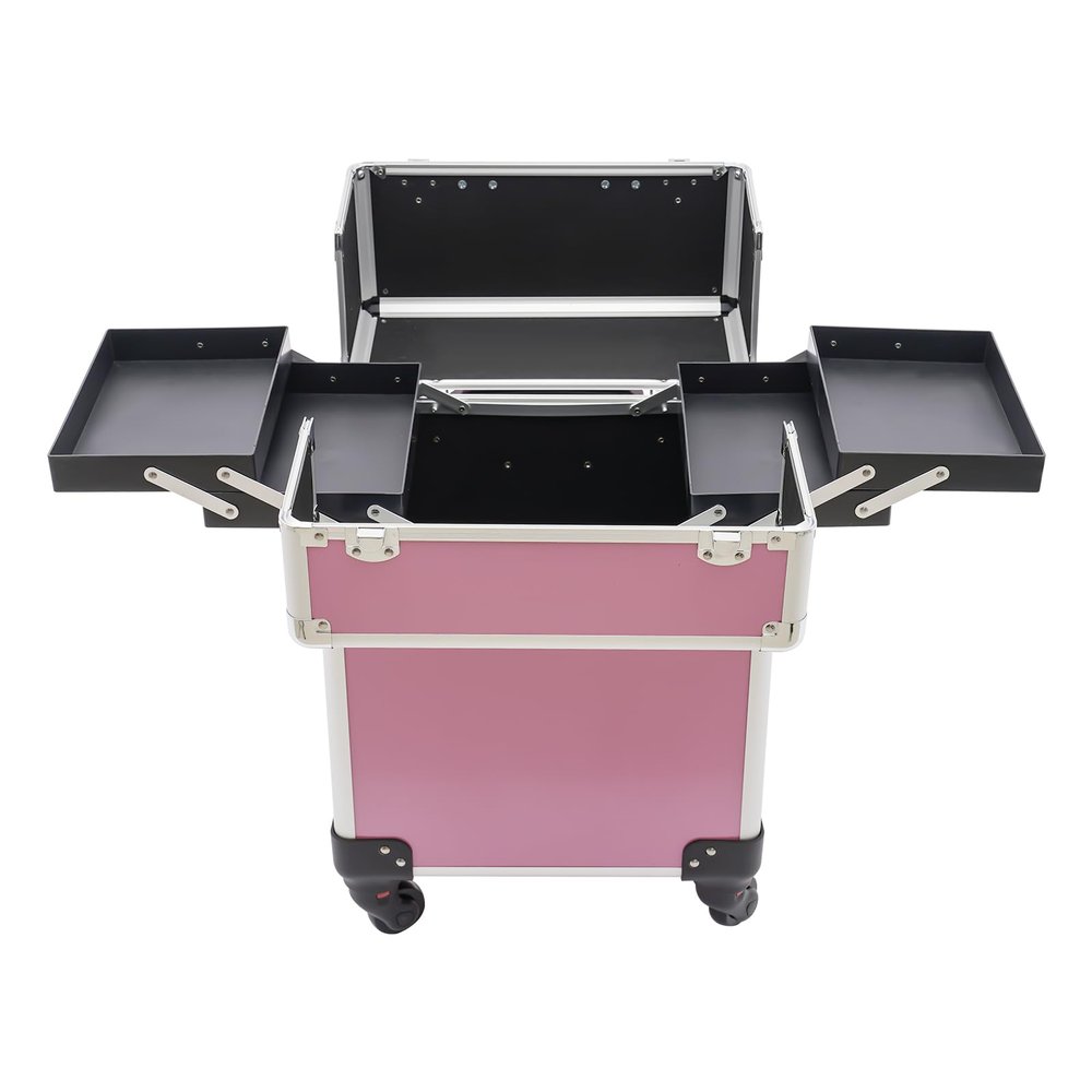 Ageanbri Makeup Train Case, Professional Rolling Makeup Train Case with 2 Keys, Portable Cosmetic Trolley Makeup Storage Organizer, Load Capacity 110.23 lbs, Large Barber Case Cosmetology