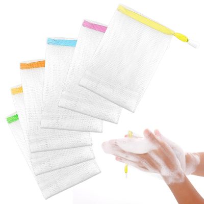 6PCS Assorted Colors Soap Bags for Soap Bars, Handmade Bubble Mesh Soaps Bag Exfoliating Saver Pouch Net Shampoo Bar Bag Soaps Sleeves with Drawstring Body Facial Cleaning Tool for Bath & Shower (6)
