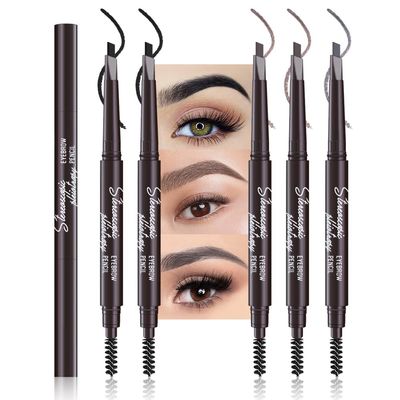 5 Pcs Ultimate Eyebrow Retractable Definer Pencils,Dual-Sided Natural Soft Textured Eyebrow Pencil, for Daily Look Eyebrow Makeup,Brow Brush,Fine Tip (2*black+2*light brown+grey)