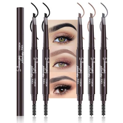 5 Pcs Ultimate Eyebrow Retractable Definer Pencils,Dual-Sided Natural Soft Textured Eyebrow Pencil, for Daily Look Eyebrow Makeup,Brow Brush,Fine Tip (2*black+2*milk tea+grey)