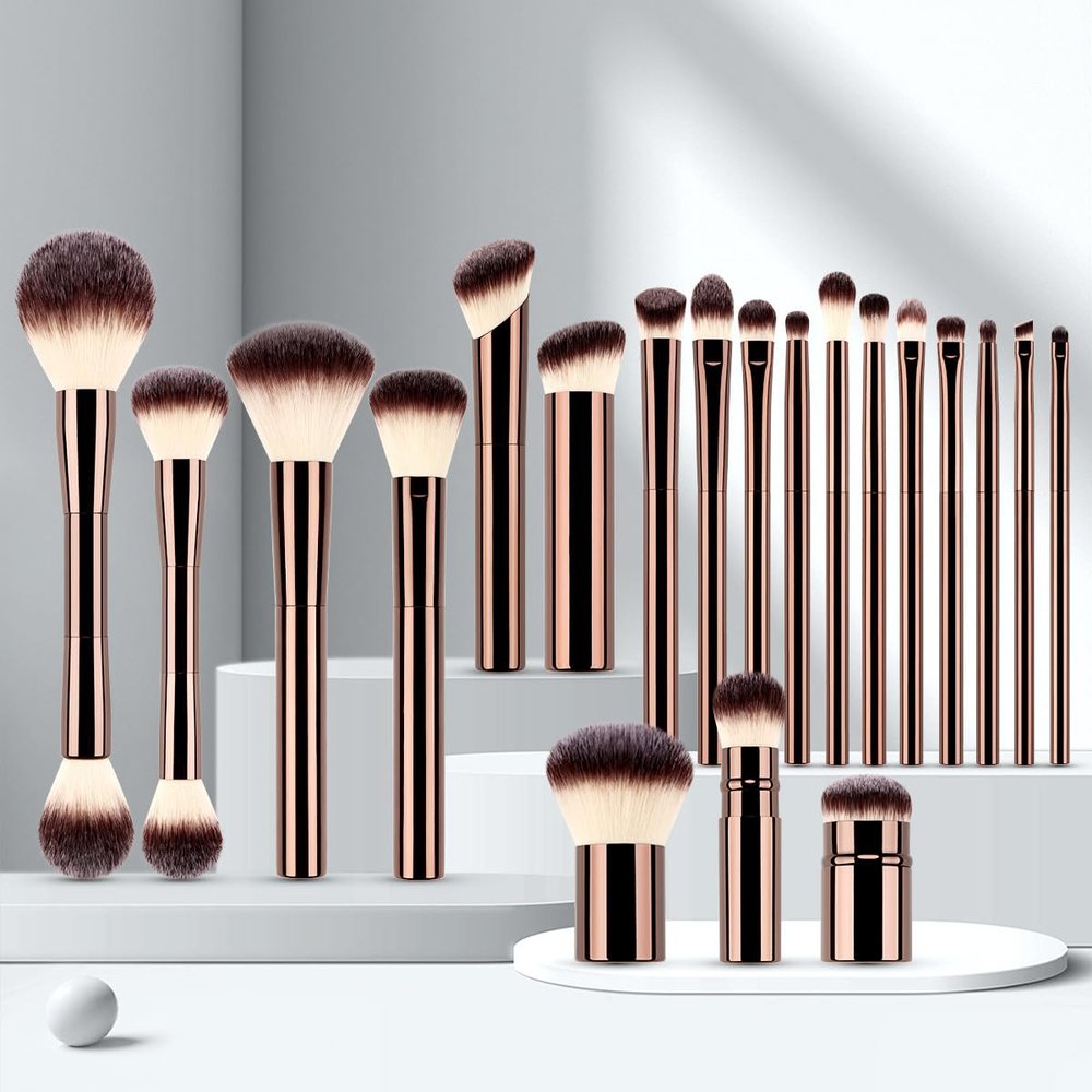 20pcsProfessional Makeup Brush Set, Rose Gold handle, Synthetic Bristles