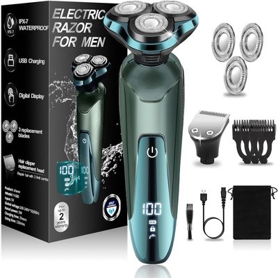 Electric Razor for Men,Mens Electric Razors for Shaving face,LED Display/Waterproof/Rechargeable Electric Shaver for Men Includes Replacement Razor Blades,Travel Razor Idea Gift