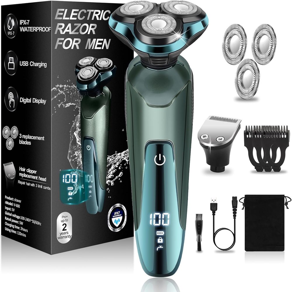 Electric Razor for Men,Mens Electric Razors for Shaving face,LED Display/Waterproof/Rechargeable Electric Shaver for Men Includes Replacement Razor Blades,Travel Razor Idea Gift