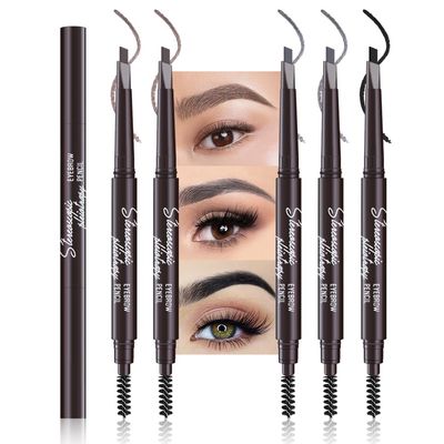 5 Pcs Ultimate Eyebrow Retractable Definer Pencils,Dual-Sided Natural Soft Textured Eyebrow Pencil, for Daily Look Eyebrow Makeup,Brow Brush,Fine Tip (2*black+2*dark brown+grey)