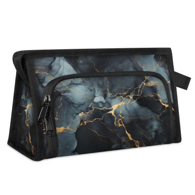 Hsnar Waterproof Cosmetic Bags for Women Plain Marble Pattern Makeup Organizer Toiletry Bag with Zipper Pockets, Travel Makeup Bag for Business, Beach & Gym
