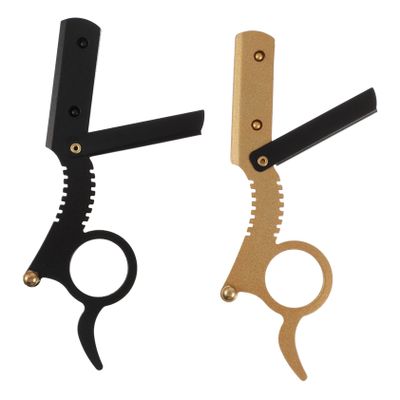 FRCOLOR 2pcs Manual Beard Shaver and Finger Razor Barber Shaving Tool for Precise Grooming Suitable for Men Facial Hair and Eyebrow Trimming Gold Black