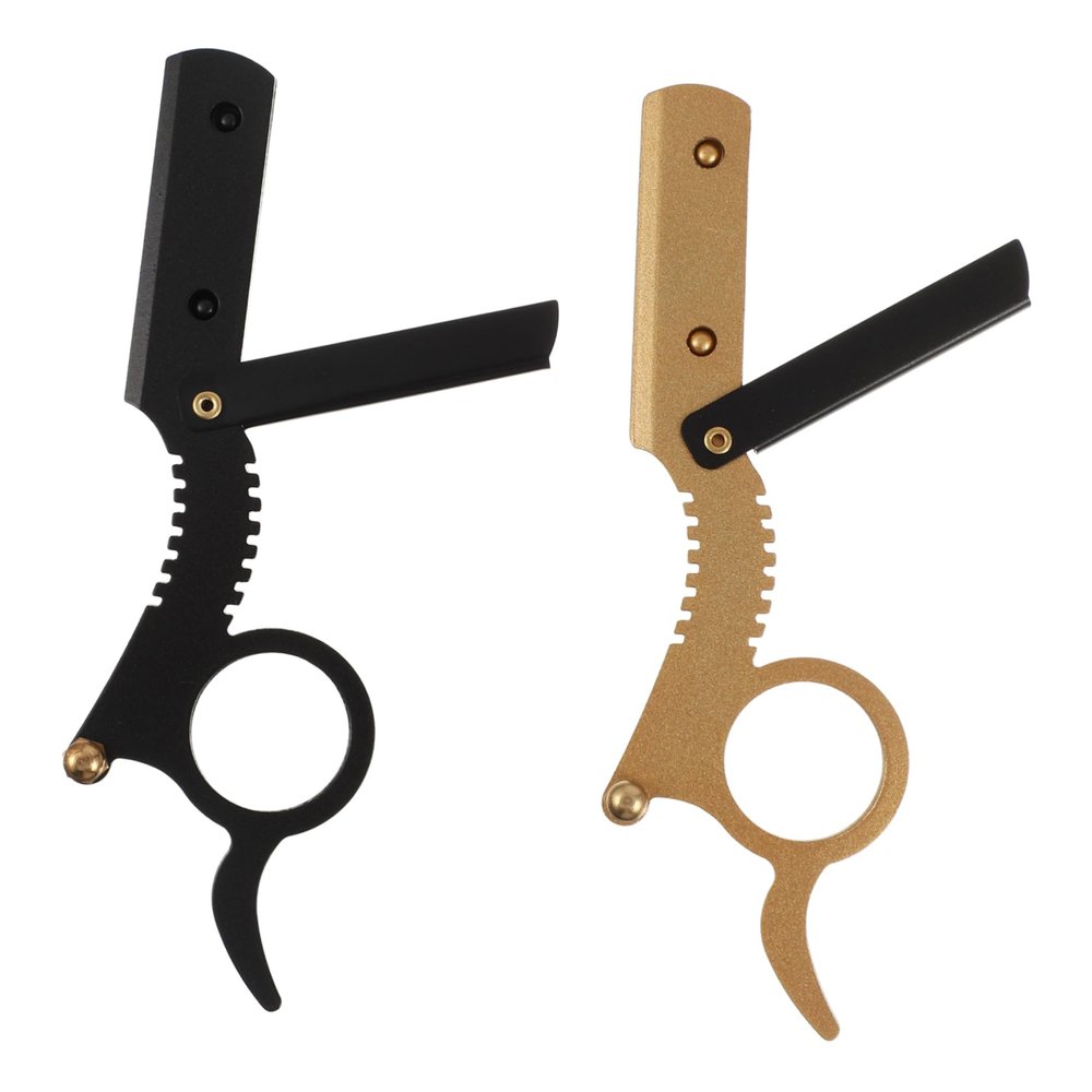 FRCOLOR 2pcs Manual Beard Shaver and Finger Razor Barber Shaving Tool for Precise Grooming Suitable for Men Facial Hair and Eyebrow Trimming Gold Black
