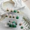 24Pcs St. Patrick's Day Press on Nails Short Square Fake Nails Gold Green Glitter French Tip Press ons Designs Shamrock False Nails Spring Artificial Glue on Nails Clover Acrylic Nails for Women Girls view 4