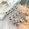 24Pcs Flower Press on Nails Short French Tip Fake Nails Black White Floral Glue on Nails Silver Glitter French Edge Design Cute False Nails Spring Square Artificial Nails for Women Fingers Manicure view 3