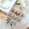 24Pcs Flower Press on Nails Short French Tip Fake Nails Black White Floral Glue on Nails Silver Glitter French Edge Design Cute False Nails Spring Square Artificial Nails for Women Fingers Manicure view 4