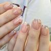 24Pcs Flower Press on Nails Short Fake Nails Floral French Nails Tip Design Spring Acrylic Nails Cute False Nails French Tip Stick on Nails Glossy Full Cover Glue on Nails Kit for Women Girls view 1