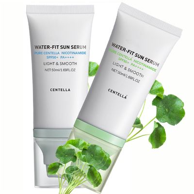 2 Pcs Centella Sunscreen, Lasting Lightweight Hydrating Centella Water-Fit Sun Serum SPF50 for All Skin Type and UV Defense.(Blue & Green)