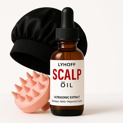 Hair Growth Oil with Ultrasonic Micronized Rosemary, Nettle & Jojoba Oil  Deep Absorption Treatment for Hair Regrowth & Thinning Hair  Vegan, Chemical-Free  Bonnet & Massager Included  2oz