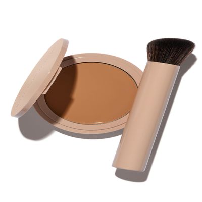 No Makeup Makeup Foundation + Brush Duo, Cream-Balm Formula Conceals, Corrects, and Camouflages with Skin-Tone Adaptive Flexshade Technology, Buildable, Long-Lasting, Cruelty-Free, Vegan, Tan