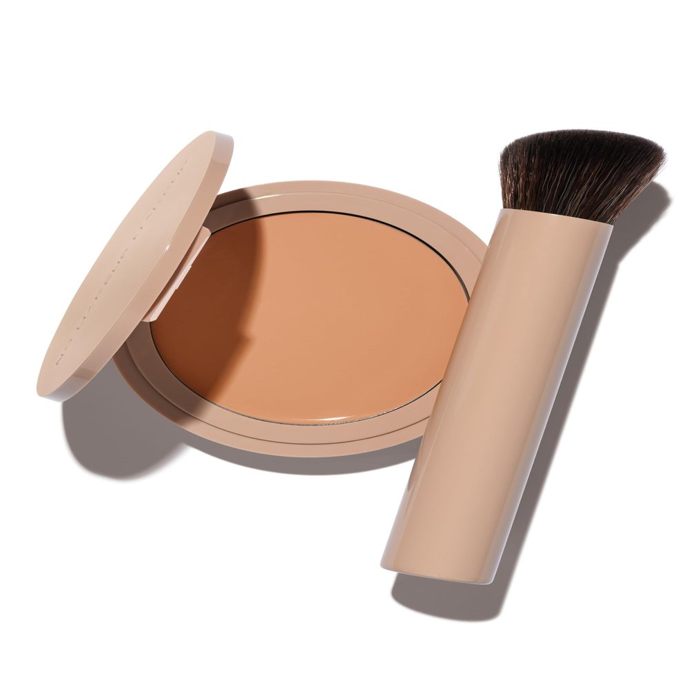 No Makeup Makeup Foundation + Brush Duo, Cream-Balm Formula Conceals, Corrects, and Camouflages with Skin-Tone Adaptive Flexshade Technology, Buildable, Long-Lasting, Cruelty-Free, Vegan, Light Medium