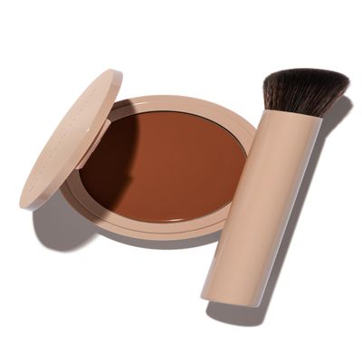 No Makeup Makeup Foundation + Brush Duo, Cream-Balm Formula Conceals, Corrects, and Camouflages with Skin-Tone Adaptive Flexshade Technology, Buildable, Long-Lasting, Cruelty-Free, Vegan, Warm Deep