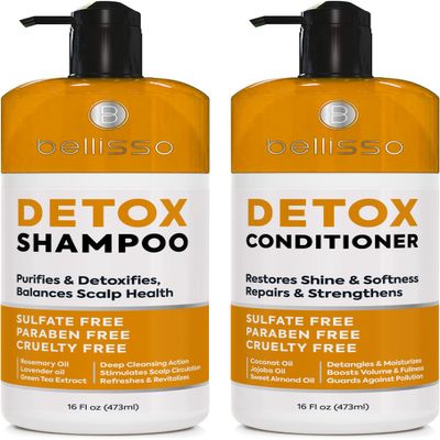 Detox Shampoo and Conditioner Set - Ideal for Oily Hair Men and Women - Remove Product Buildup - Sulfate and Paraben Free, with Scalp Clarifying and Detoxifying Properties - With Rosemary Oil