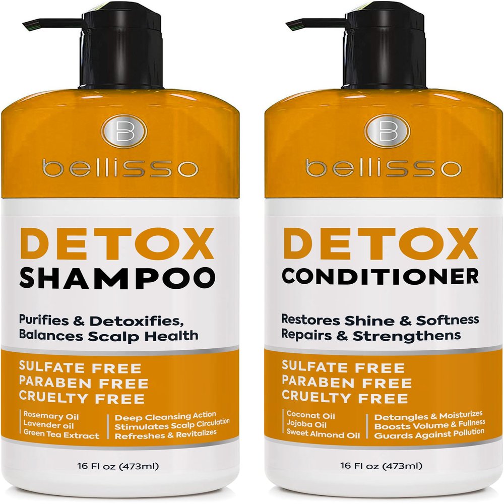 Detox Shampoo and Conditioner Set - Ideal for Oily Hair Men and Women - Remove Product Buildup - Sulfate and Paraben Free, with Scalp Clarifying and Detoxifying Properties - With Rosemary Oil