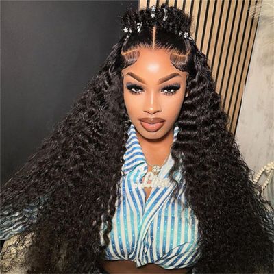 Alipearl Wigs Pre Braided Glueless Deep Wave Lace Front Wig 250% Density 13x4 HD Lace Front Human Hair Wigs Pre Styled Pre Cut Lace Ready To Wear Wig Human Hair 22 Inch