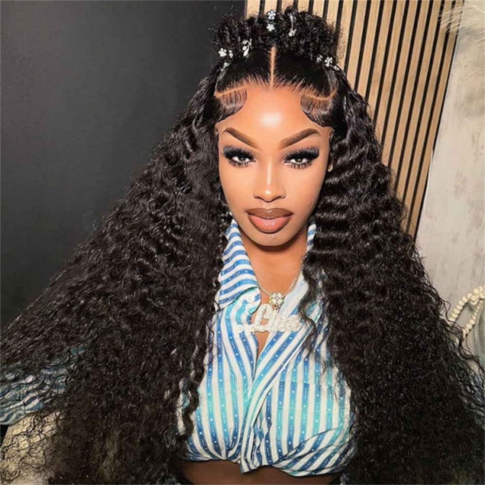 Alipearl Wigs Pre Braided Glueless Deep Wave Lace Front Wig 250% Density 13x4 HD Lace Front Human Hair Wigs Pre Styled Pre Cut Lace Ready To Wear Wig Human Hair 22 Inch