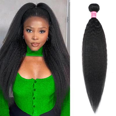Aelinsi Brazilian Hair Kinky Straight Bundle for Black Women 12A 100% Unprocessed Virgin Hair Yaki Straight One Bundle 20 Inch Double Weft Wet 150% Density