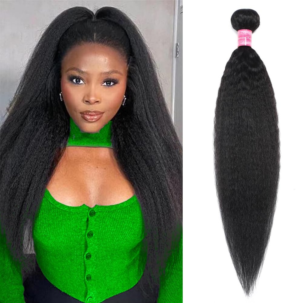 Aelinsi Brazilian Hair Kinky Straight Bundle for Black Women 12A 100% Unprocessed Virgin Hair Yaki Straight One Bundle 20 Inch Double Weft Wet 150% Density