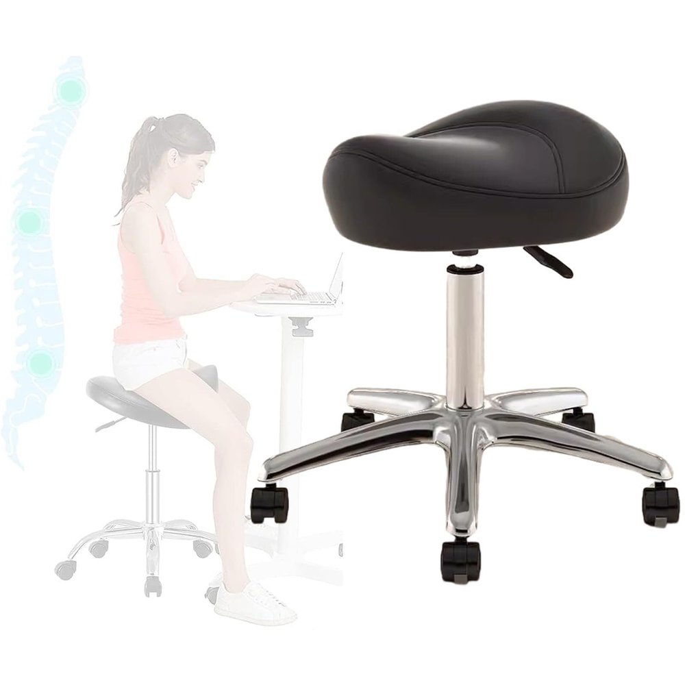 JAVPTAV Saddle Chair,Adjustable Saddle Seat Stool for Artists Office Worker, Workshop Beauty Spa Tattoo Massage Adjustable Stool, Hygienist Nurse Saddle Rolling Chair(Black)