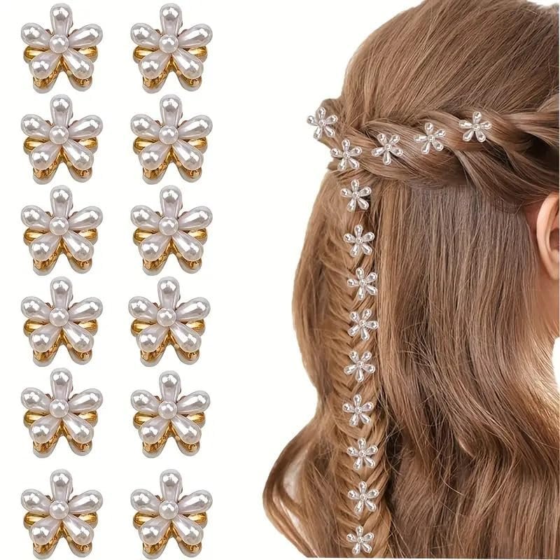 12 Pcs Small Mini Pearl Hair Claw Clips with Flower Design Pins Artificial Bangs Clips Decorative Hair Accessories for Women Girls Kids