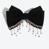 2 colors Korean version small fragrant style high ponytail top clip spring clip hair accessory fashionable temperament tassel rhinestone handmade bow hair clip (black) view 1