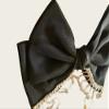 2 colors Korean version small fragrant style high ponytail top clip spring clip hair accessory fashionable temperament tassel rhinestone handmade bow hair clip (black) view 3