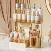 2 Tier Makeup Organizer, 360 Rotatable Cosmetic Storage Box, Large Capacity Countertop Organizer for Bathroom, Dressing Table, Skincare Products, Perfumes, Easy to Install, Ideal Gift (Tawny) view 1