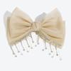 2 colors Korean version small fragrant style high ponytail top clip spring clip hair accessory fashionable temperament tassel rhinestone handmade bow hair clip (apricot) view 1
