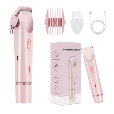 2025 2-in-1 Bikini Trimmer for Women - Painless Electric Razor, IPX7 Waterproof Dual Head Body & Facial Hair Remover for Sensitive Skin(Pink) (Pink)