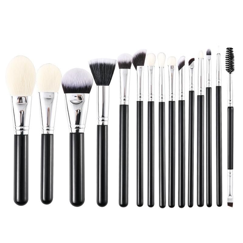 15 pieces of animal hair makeup brush sets commonly used by makeup artists in makeup schools, complete set of real hair makeup tools(15 makeup brushes)