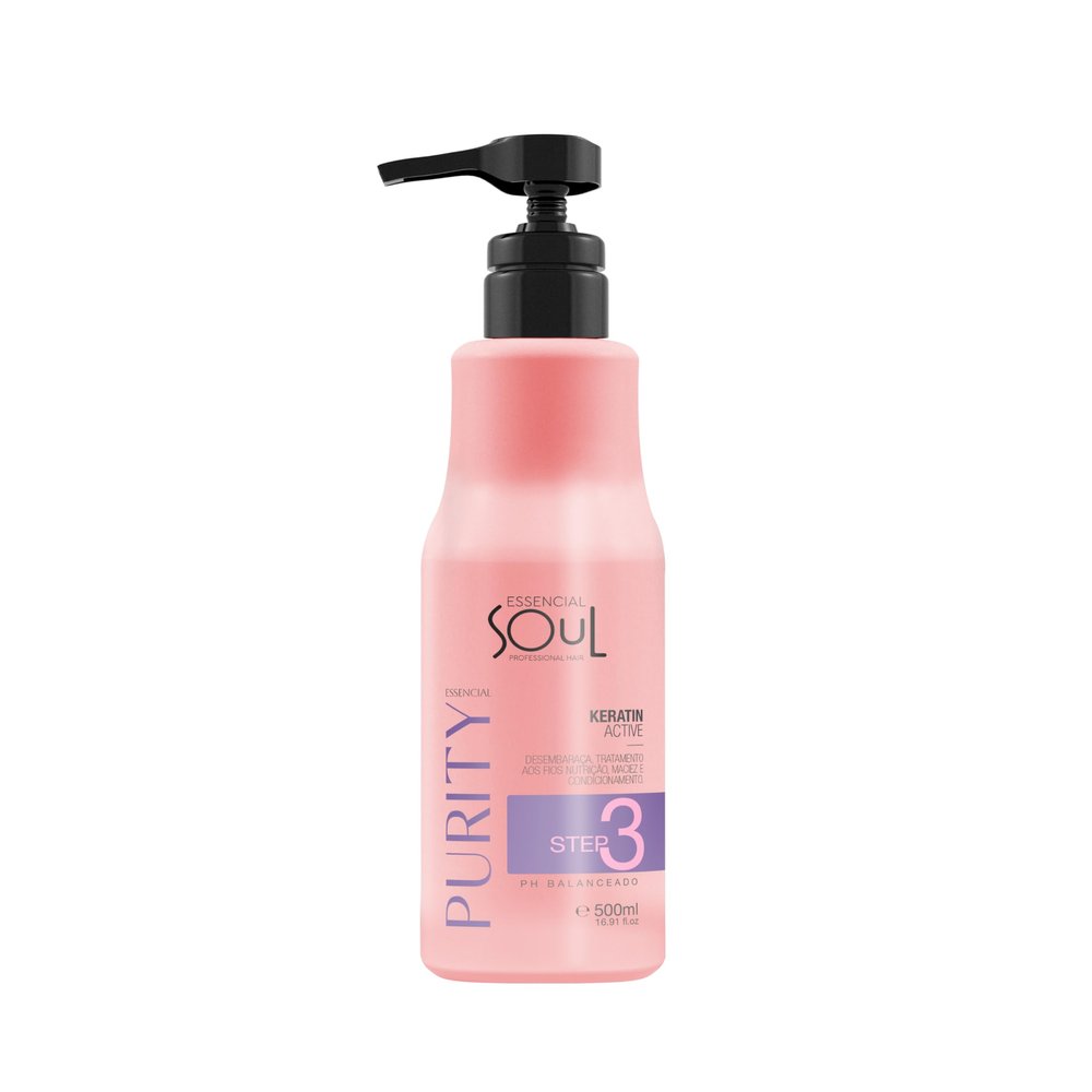 ESSENCIAL SOUL Purity Keratin Active Treatment Step 3, pH Balanced Hair Care, 16.91 fl oz, Pink