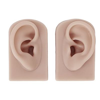Fockety Reusable Silicone Ear Model, Flexible Human Skin Ear Piercing Training Props, Compact &, Suitable for Acupuncture, Novices, and Beauty Training Institutes (Dark Skin Tone)
