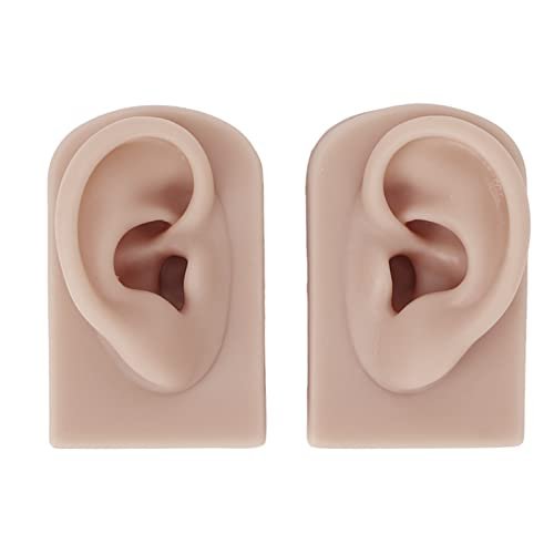 Fockety Reusable Silicone Ear Model, Flexible Human Skin Ear Piercing Training Props, Compact &, Suitable for Acupuncture, Novices, and Beauty Training Institutes (Dark Skin Tone)