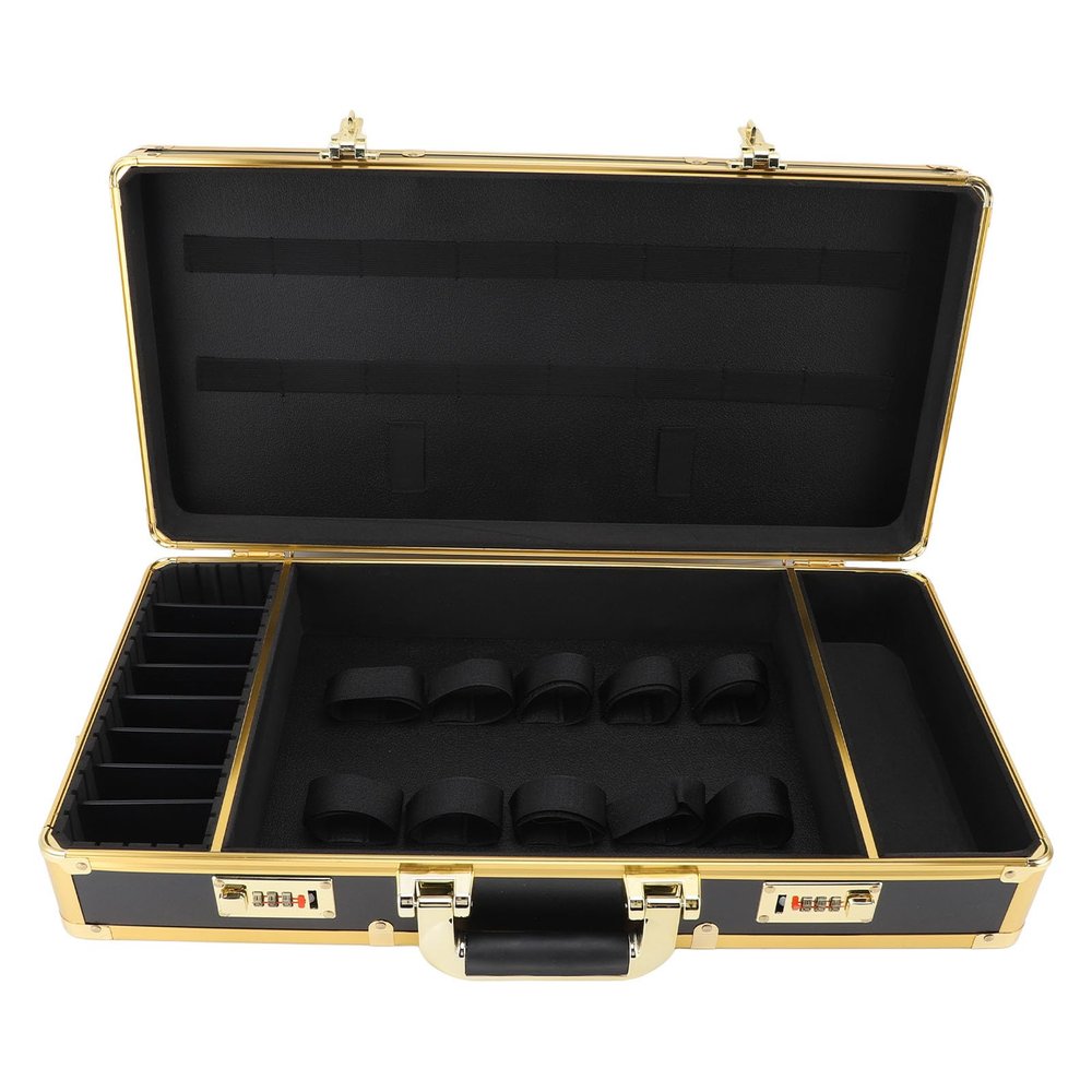 Asixxsix Barber Carrying Case, Profesional Metal Hair Stylist Organizer Case with Portable Handle and 3 Digit Security Number Combination Lock, Travel Barber Suitcase Barber Supplies Case