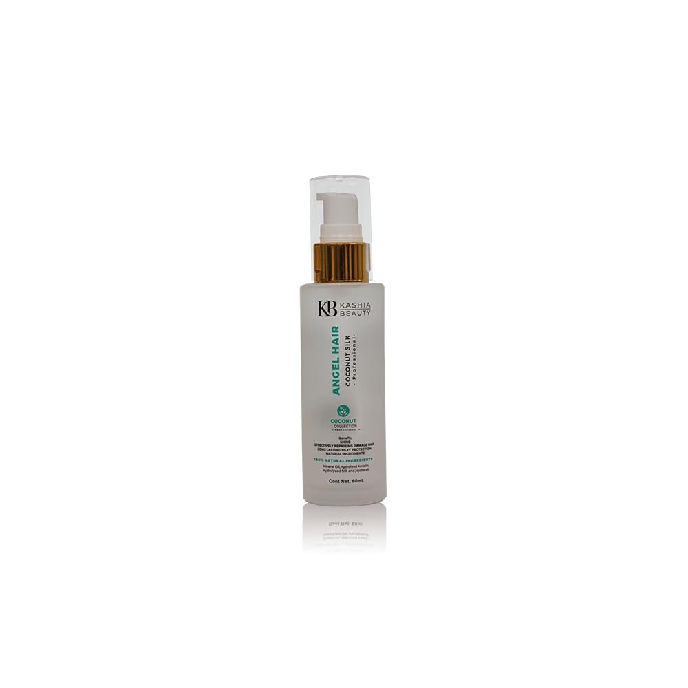 Kashia Beauty Coconut Silk Angel Hair 2 oz Leave-In Thermal Protector & Frizz Control Rinse-Free Styling Treatment with Keratin Silk Protein & Jojoba Oil Shine & Repair Boost