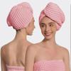 100% Organic Cotton Hair Drying Waffle Towel Wrap for Women | Absorbent & Quick Dry Head Turban for Wet Hair in Shower Sauna Spa, Extra Large for Long Straight Curly Plopping Button (Pink, 1 PACK) view 1