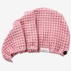 100% Organic Cotton Hair Drying Waffle Towel Wrap for Women | Absorbent & Quick Dry Head Turban for Wet Hair in Shower Sauna Spa, Extra Large for Long Straight Curly Plopping Button (Pink, 1 PACK) view 2