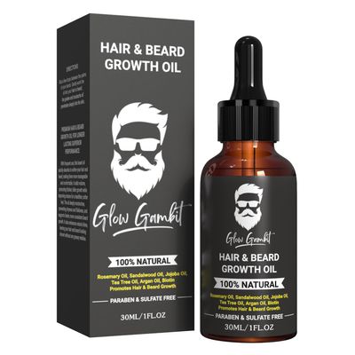 Glow Gambit Sandalwood Rosemary Natural Beard Oil for Men, 2-In-1 Beard Softener with Biotin, Jojoba Oil, Almond Oil Castor Oil With 11 Natural Beard Oils, for Scalp, Hair & Beard -1oz.