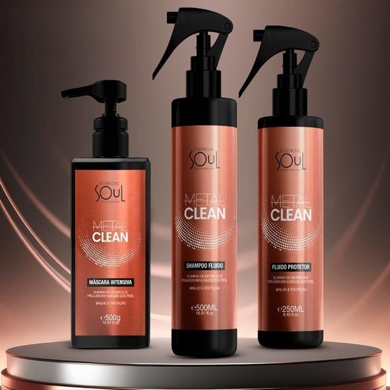 ESSENCIAL SOUL Metal Clean Professional Hair Care Set, Intensive Mask 500g, Shampoo 500ml, Protector Fluid 250ml