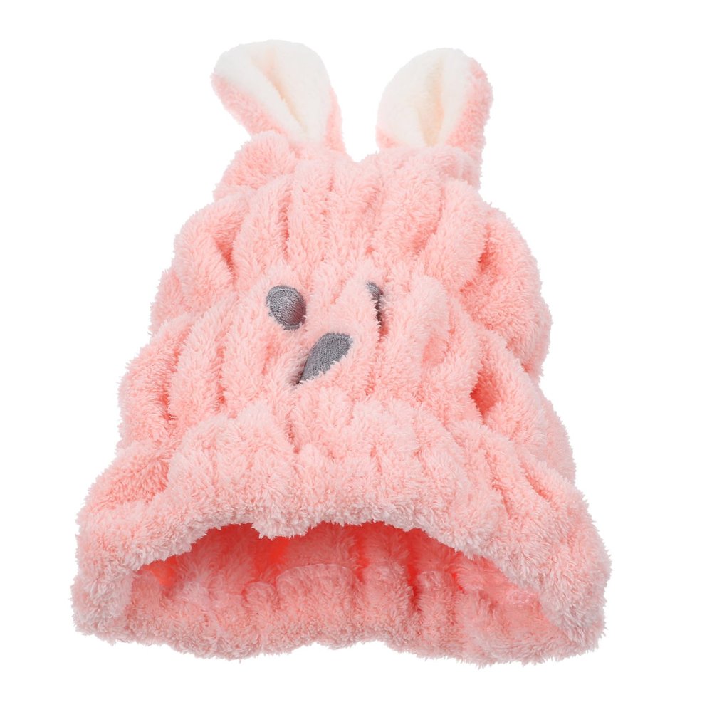 AUTSUPPL Cute Cartoon Bunny Hair Drying Hat Absorbent Hair Wrap for Wet Fast Drying Towel Cap Soft Fleece Dryer Alternative