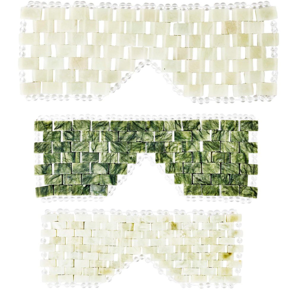 3 Pcs Jade Eye Mask Green Jade Stone Eye Mask for Facials Cooling Mask for Alleviate Puffiness Face Facial Eyes Sleeping Mask Relief Eye Cover, 3 Sizes